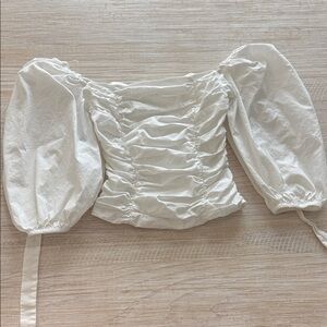 Wayf Cream Ruched Puff Sleeve Blouse